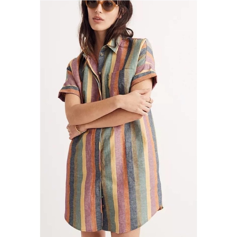 Madewell Courier Shirtdress Rainbow Stripe